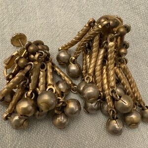 Vintage gold jingly pompom clip on earrings